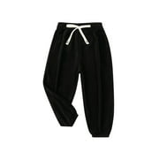 ATOGUTA Boys Girls Lightweight Joggers Elastic Waist Baggy Joggers Fall School Uniform Hiking Pants Black, Size 3T-9